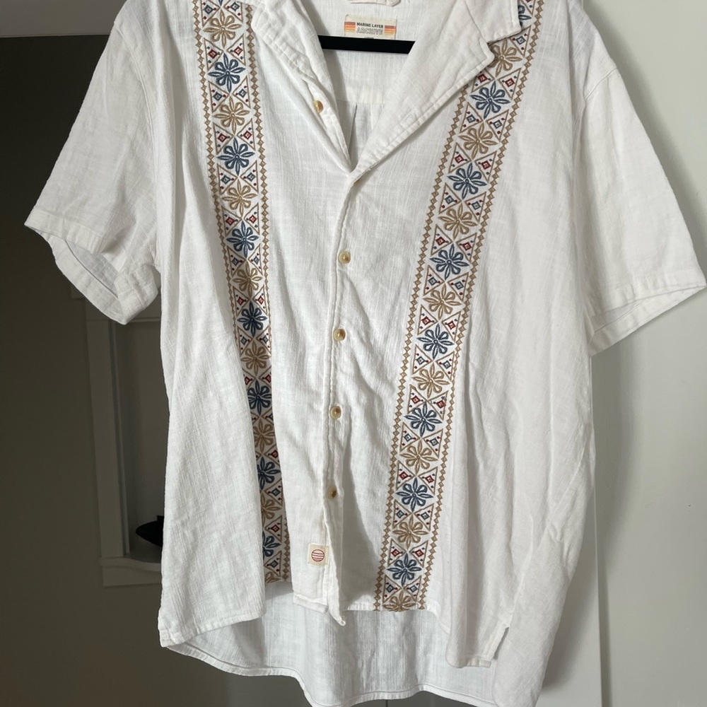 White Embroidered Suave Men's Shirt- Marine Layer- Larger